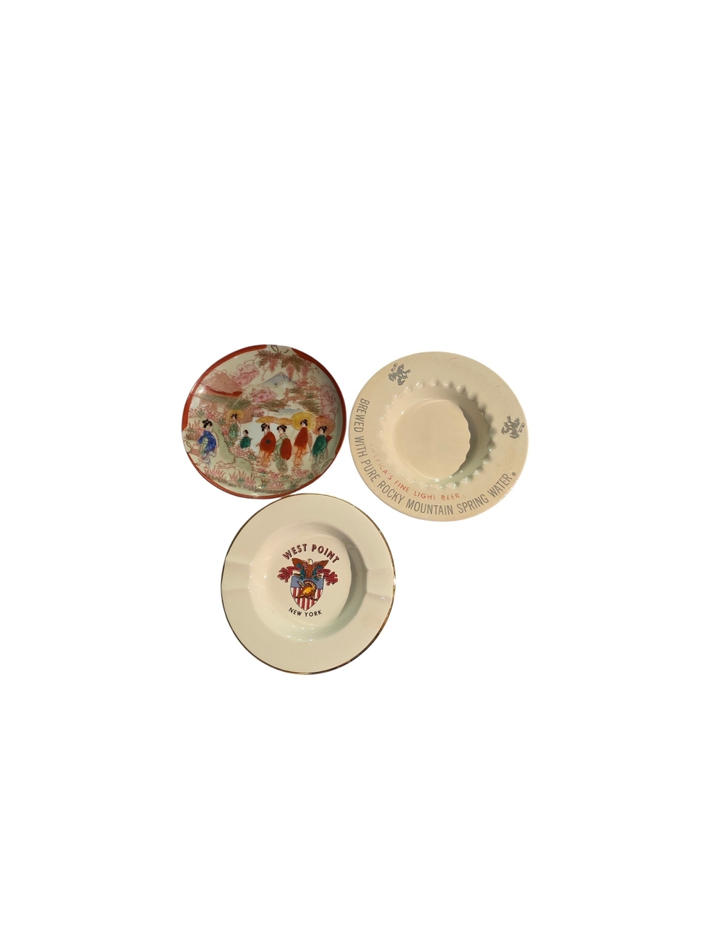 Multiples Decorative Ceramic Ashtray Trio in Cream and Red Accents